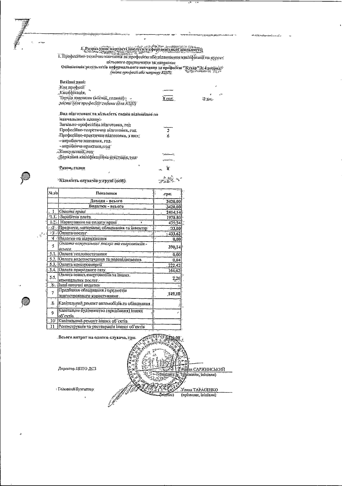 Розрахунок вартості інших послуг